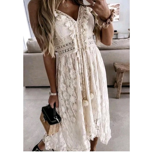 Cupshe NWT Crochet Dress Swim Coverup Boho Coquette Fairy Dainty Cream Medium - Picture 2 of 16